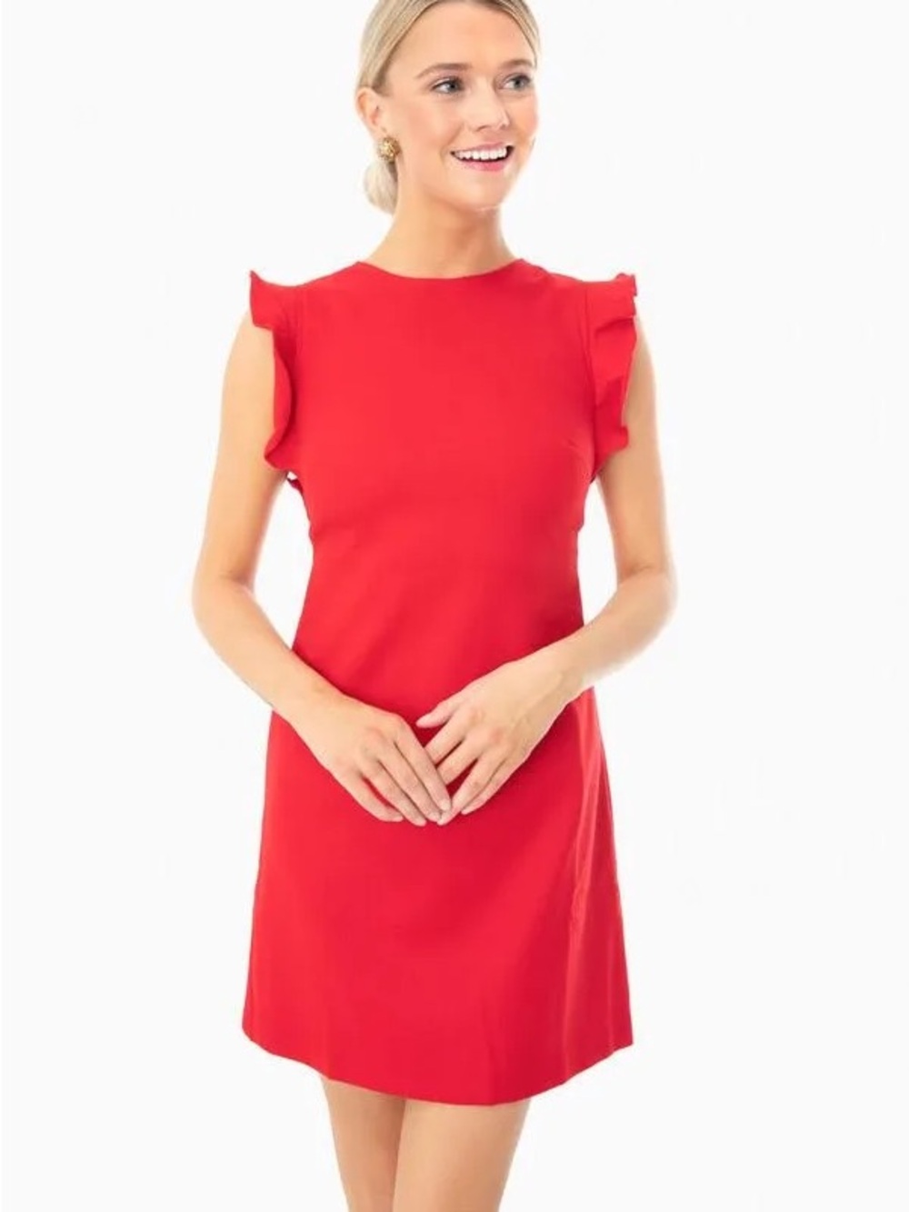 Vineyard Vines Red Ruffle Cap-Sleeve Shift Dress
